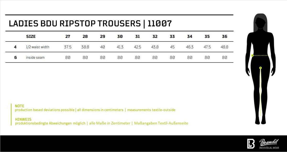 Brandit Ladies BDU Ripstop Trousers 11007 olive Damen Hose Cargohose