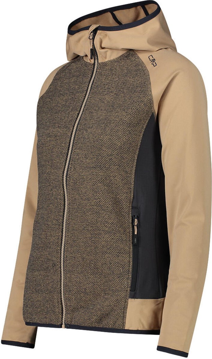 CMP Damen Hybrid Jacket Woman Fix Hood 33H1926 sesamo-antracite Fleec,  79,95 €