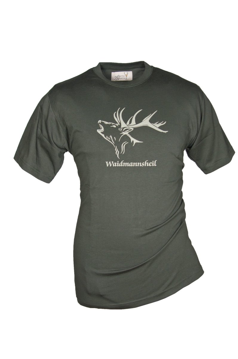HUBERTUS Hunting Herren T-Shirt  WAIDMANNSHEIL  oliv gr&uuml;n Printshirt Jagd Shirt