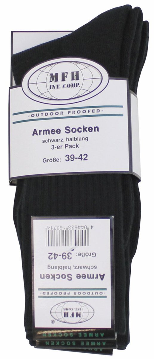 MFH Army Socken 3er Pack schwarz Jagdsocken Berufssocken  Arbeitssocken Str&uuml;mpfe