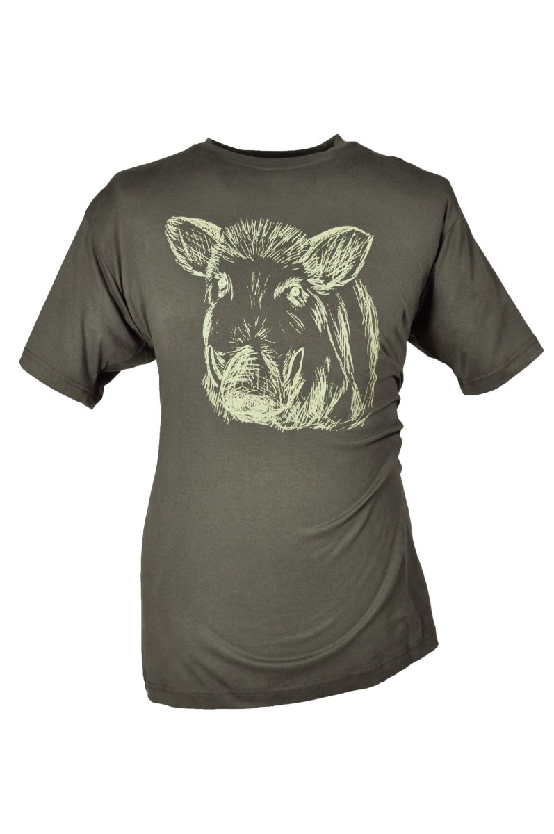 HUBERTUS Hunting Herren T-Shirt  KEILERKOPF  oliv gr&uuml;n Printshirt Jagd Shirt