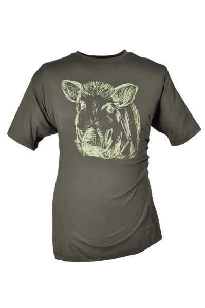 HUBERTUS Hunting Herren T-Shirt  KEILERKOPF  oliv grün Printshirt Jagd Shirt