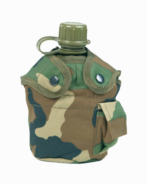 MIL-TEC Feldflasche 900ml Trinkflasche mit  Becher / Hülle woodland Army Flasche