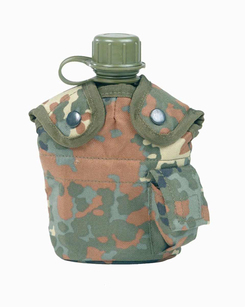 MIL-TEC Feldflasche 900ml Trinkflasche mit Becher / H&uuml;lle flecktarn Army Flasche