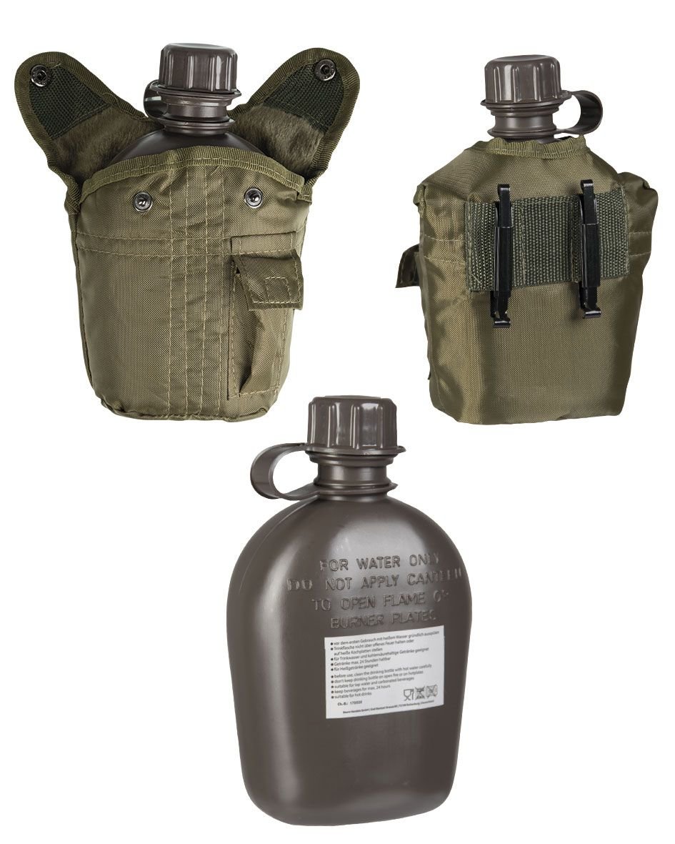MIL-TEC Feldflasche 1ltr. Trinkflasche mit H&uuml;lle oliv Army Flasche Wasserflasche