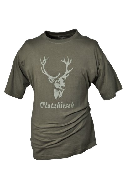 HUBERTUS Hunting Herren T-Shirt  PLATZHIRSCH  oliv grün Printshirt Jagd Shirt